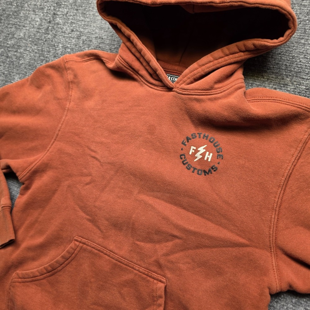 Fasthouse Customs Youth Large YLG Hoodie Sweatshirt Rust Orange Lightning Bolt